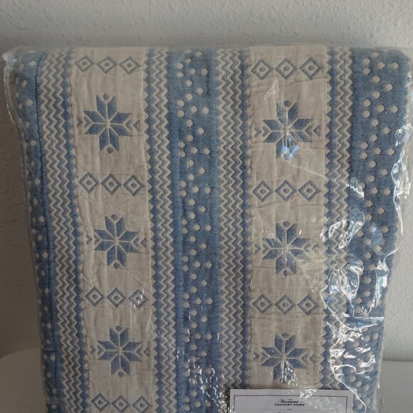 The Vermont Country Store Blue Nordic Twin Coverlet Blanket Cotton Quilted - Picture 3 of 10